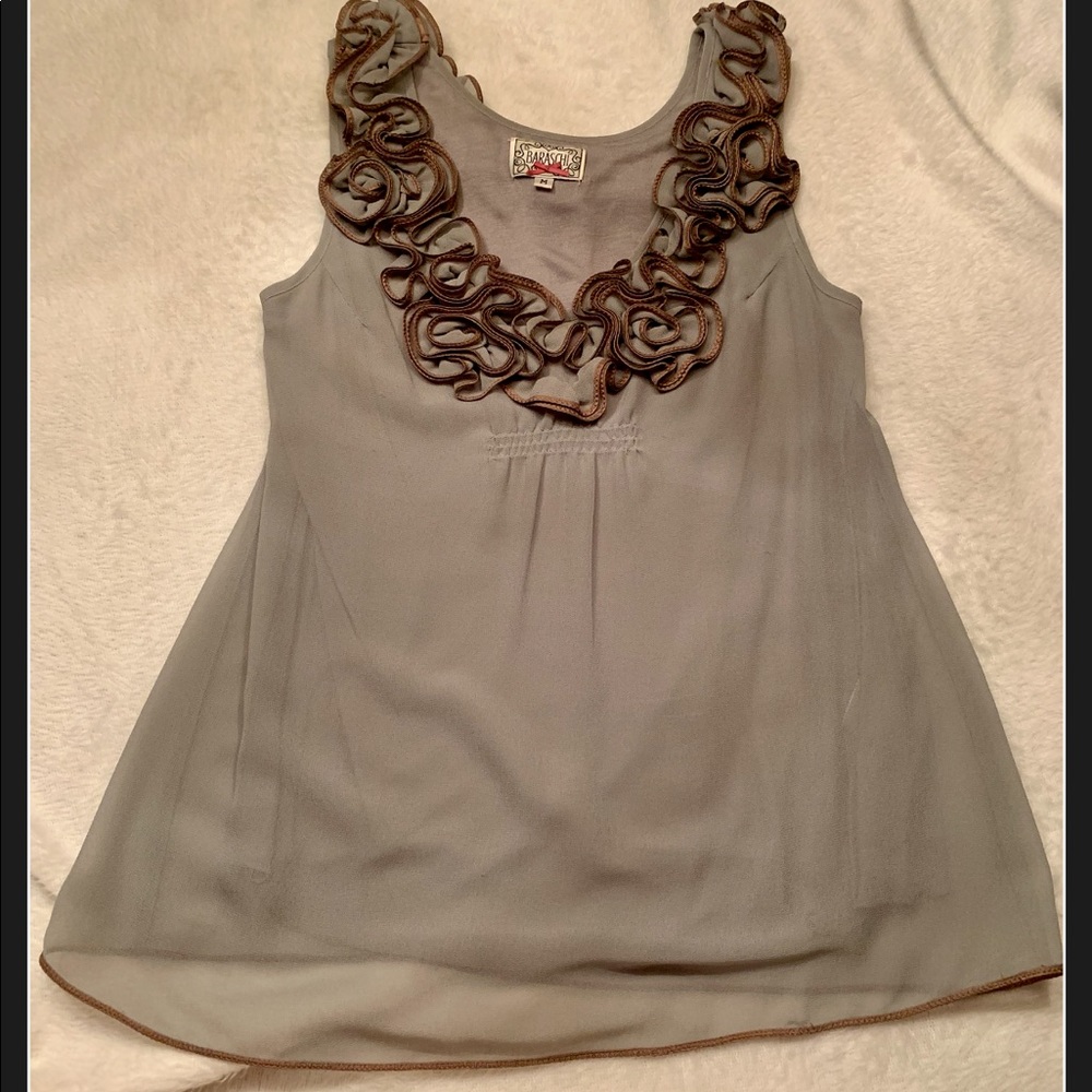Baraschi Ruffle Detail V Neck Flowy Sleeveless Top